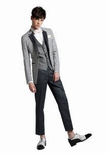 タキシード レンタル おしゃれ ボーダー プリント 9分丈 結婚式 リゾート