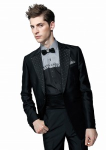 タキシード　レンタル　おしゃれ　結婚式　黒　スタッズ　9分丈